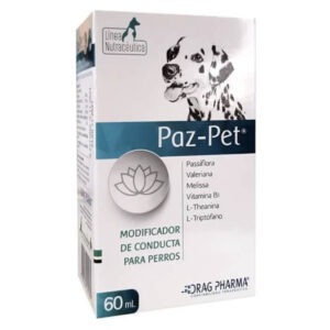 Caja de Paz-Pet de Drag Pharma, suspensión oral calmante de 60ml para perros.