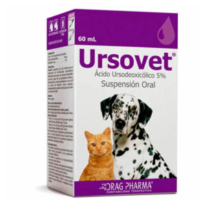 Caja de Ursovet, suspensión oral de 60ml, hepatoprotector para perros y gatos de Drag Pharma.
