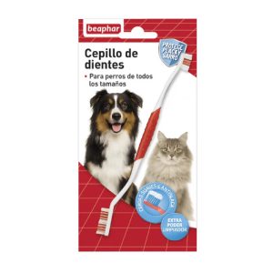 Cepillo de dientes de doble cabezal de Beaphar, diseñado para la higiene bucal de perros y gatos de todos los tamaños.