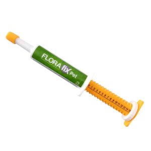 Jeringa de Florafix Pet de Laboratorio Chemie, pasta probiótica de 15g para la salud intestinal de perros y gatos.