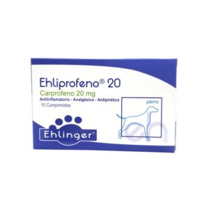Caja de Ehliprofeno 20 mg de Ehlinger, comprimidos con Carprofeno para el dolor en perros.