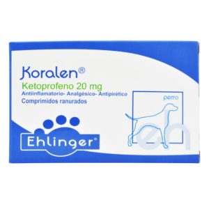 Caja de Koralen 20 mg de Ehlinger, comprimidos con Ketoprofeno para el dolor en perros.
