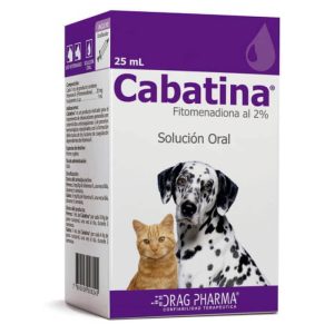 Caja de Cabatina de Drag Pharma, solución oral de Vitamina K1 (Fitomenadiona) para la intoxicación en perros y gatos.