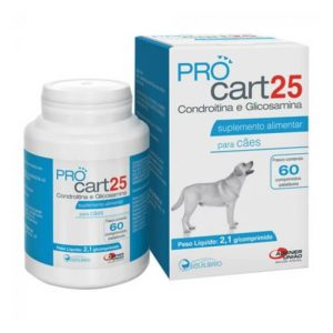 Caja y frasco de Procart 25 de Agener União, suplemento condroprotector con glucosamina para perros de hasta 25 kg