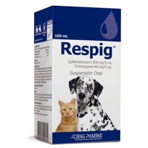 Caja de Respig de Drag Pharma, suspensión oral antibiótica con Sulfa y Trimetoprim para perros y gatos.